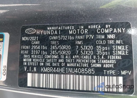 2022 Hyundai Palisade Sel из США, поврежденный, VIN KM8R44HE1NU408585